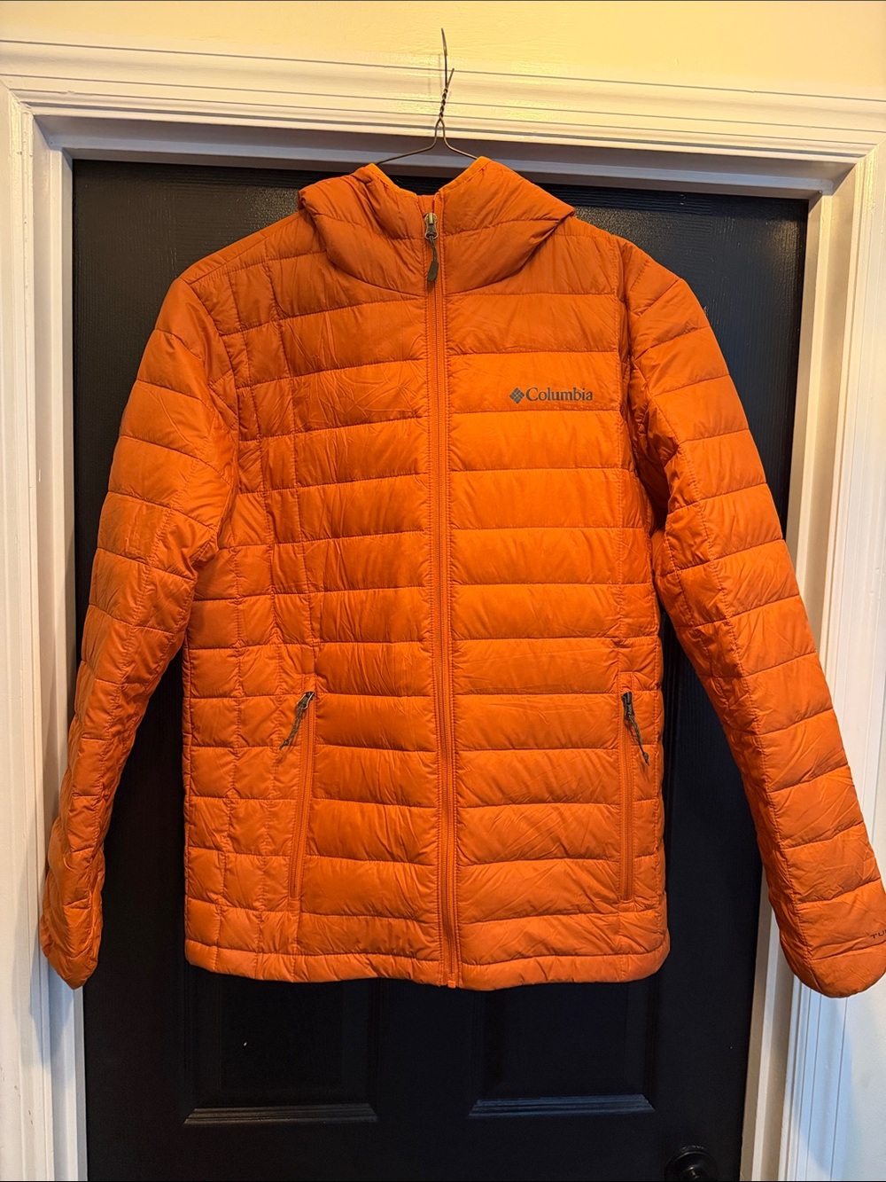 Columbia Men's Bright Orange Quilted Hooded Puffer Jacket